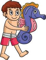 verão criança mar cavalo flutuador desenho animado clipart vetor