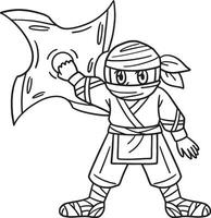 ninja com enorme Shuriken isolado coloração página vetor