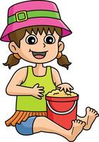 menina balde do areia verão desenho animado colori clipart vetor