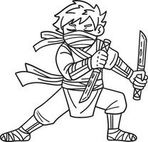 ninja com ninjato isolado coloração página para crianças vetor