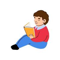 ilustração vetorial colorida de um menino lendo um livro isolado no fundo branco vetor