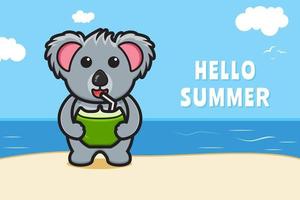 Coala bebe coco fofo com uma ilustração de ícone de vetor de banner de saudação de verão