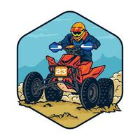 corrida de esportes radicais quad atv em design de logotipo de distintivo, bom para design de camiseta e logotipo de evento de campeonato vetor