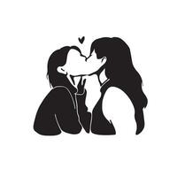 abraço O amor é beleza com isto cativante ilustração do uma silhueta do uma se beijando menina lésbica casal. uma celebração do amor e aceitação. vetor