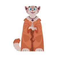 astuto gato dentro uma manto, segurando uma funcionários. desenho animado estilo, vetor ilustração