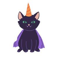 fofa desenho animado Preto gato com verde olhos e uma chapéu vetor ilustração. feliz dia das Bruxas