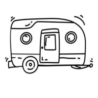 caminhadas aventura caravana, viagem, viagem, acampamento. desenho de ícone desenhado à mão, contorno preto, ícone de doodle, vetor