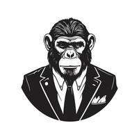 macaco vestindo terno, vintage logotipo linha arte conceito Preto e branco cor, mão desenhado ilustração vetor