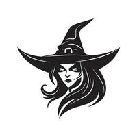 simples assustador bruxa, vintage logotipo linha arte conceito Preto e branco cor, mão desenhado ilustração vetor