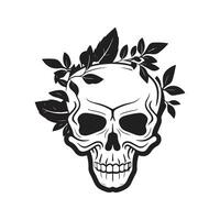 crânio cabeça com floral, vintage logotipo linha arte conceito Preto e branco cor, mão desenhado ilustração vetor