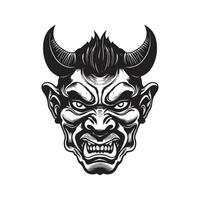 hannya japonês, vintage logotipo linha arte conceito Preto e branco cor, mão desenhado ilustração vetor