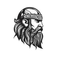 Guerreiro com barba, vintage logotipo linha arte conceito Preto e branco cor, mão desenhado ilustração vetor