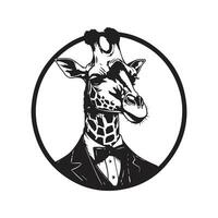 homem de negocios girafa, vintage logotipo linha arte conceito Preto e branco cor, mão desenhado ilustração vetor