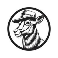 waterbuck vestindo chapéu, vintage logotipo linha arte conceito Preto e branco cor, mão desenhado ilustração vetor