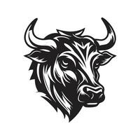 zebu mascote, vintage logotipo linha arte conceito Preto e branco cor, mão desenhado ilustração vetor