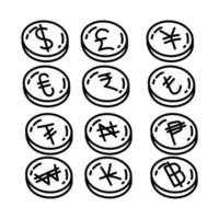 ícone de moeda. doodle desenhado à mão ou estilo de ícone de contorno vetor