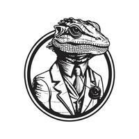 lagarto médico, vintage logotipo linha arte conceito Preto e branco cor, mão desenhado ilustração vetor