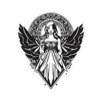 cristalino anjo, vintage logotipo linha arte conceito Preto e branco cor, mão desenhado ilustração vetor