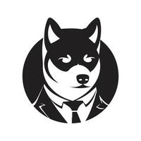 Shiba inu cachorro professor, vintage logotipo linha arte conceito Preto e branco cor, mão desenhado ilustração vetor
