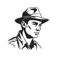 homem batedor, vintage logotipo linha arte conceito Preto e branco cor, mão desenhado ilustração vetor