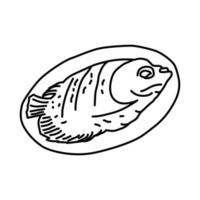 ícone de peixe grelhado ikan bakar. doodle desenhado à mão ou estilo de ícone de contorno vetor