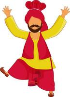 ilustração do punjabi jovem homem dentro bhangra dança sobre branco fundo. vetor