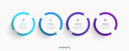 modelo de design de rótulo infográfico vetorial com ícones e 4 opções ou etapas. pode ser usado para diagrama de processo, apresentações, layout de fluxo de trabalho, banner, fluxograma, gráfico de informações. vetor