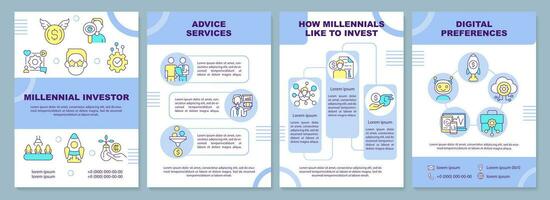 milenar investidores tolet folheto modelo. emergente mercado. folheto Projeto com linear ícones. editável 4 vetor layouts para apresentação, anual relatórios