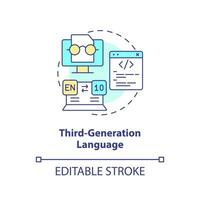 terceira geração programação língua conceito ícone. codificação desenvolvimento etapa abstrato idéia fino linha ilustração. isolado esboço desenho. editável acidente vascular encefálico vetor