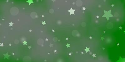 luz de fundo verde vetor com círculos, estrelas. ilustração abstrata com formas coloridas de círculos, estrelas. design para papel de parede, fabricantes de tecido.