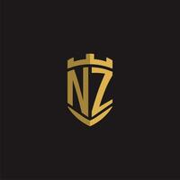 iniciais nz logotipo monograma com escudo estilo Projeto vetor