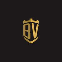 iniciais bv logotipo monograma com escudo estilo Projeto vetor