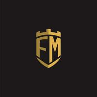 iniciais fm logotipo monograma com escudo estilo Projeto vetor
