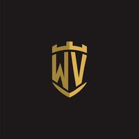 iniciais wv logotipo monograma com escudo estilo Projeto vetor