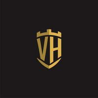 iniciais vh logotipo monograma com escudo estilo Projeto vetor
