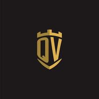 iniciais qv logotipo monograma com escudo estilo Projeto vetor
