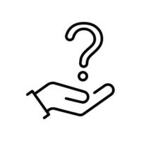 segurando mão questão marca ícone, Perguntas frequentes apoiar, intrigado ou incerteza bolha, dúvida perguntar, freqüentemente em formação conselho, fino linha símbolo em branco fundo - editável acidente vascular encefálico vetor ilustração
