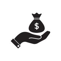ícone de dinheiro na mão, sinal de dinheiro na mão e vetor de símbolo