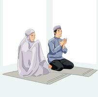 homem e mulheres sentado orar para Alá adorando perdão e zikr vetor