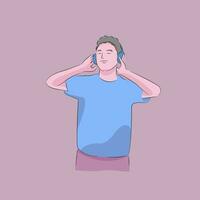 homem ouvindo música com fone de ouvido dançando apreciar relaxante olhos fechar vetor