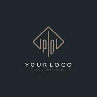 po inicial logotipo com curvado retângulo estilo Projeto vetor