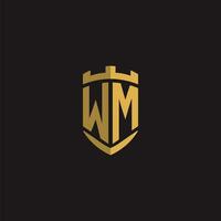 iniciais wm logotipo monograma com escudo estilo Projeto vetor