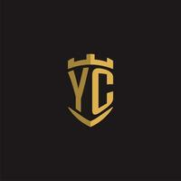 iniciais yc logotipo monograma com escudo estilo Projeto vetor