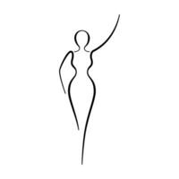 mulher corpo esboço, linha arte ícone. fêmea pose esboço silhueta, modelo, figura. abstrato placa do menina para bem estar Centro, esporte, dança, beleza salão, spa. vetor ilustração