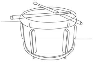 desenho de linha contínua de tambor com ilustração vetorial de baquetas vetor