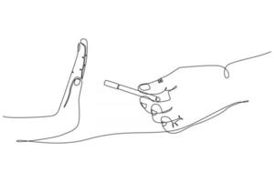 desenho de linha contínua de mão dando cigarros ilustração vetorial conceito de vida saudável vetor