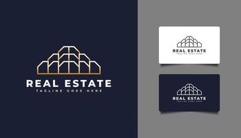 logotipo imobiliário de ouro com estilo de linha. construção, arquitetura, construção ou logotipo da casa vetor