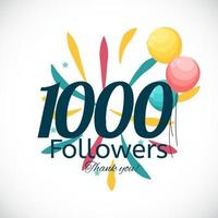 1000 seguidores. obrigado. ilustração vetorial fundo vetor