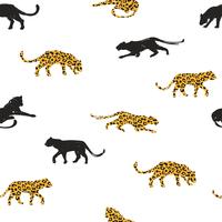 Sem costura padrão exótico com silhuetas abstratas de leopardos.