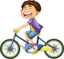 um jovem personagem de desenho animado andando de bicicleta isolado vetor